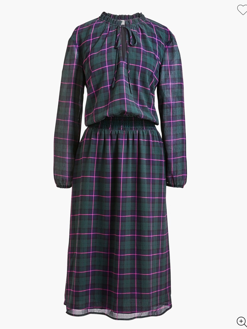 J. Crew Long-sleeve printed tie-neck dress in Peregrine Blackwatch